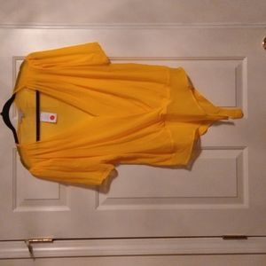 Beautiful Carney yellow women's plus size bodysuit short sleeve blouse